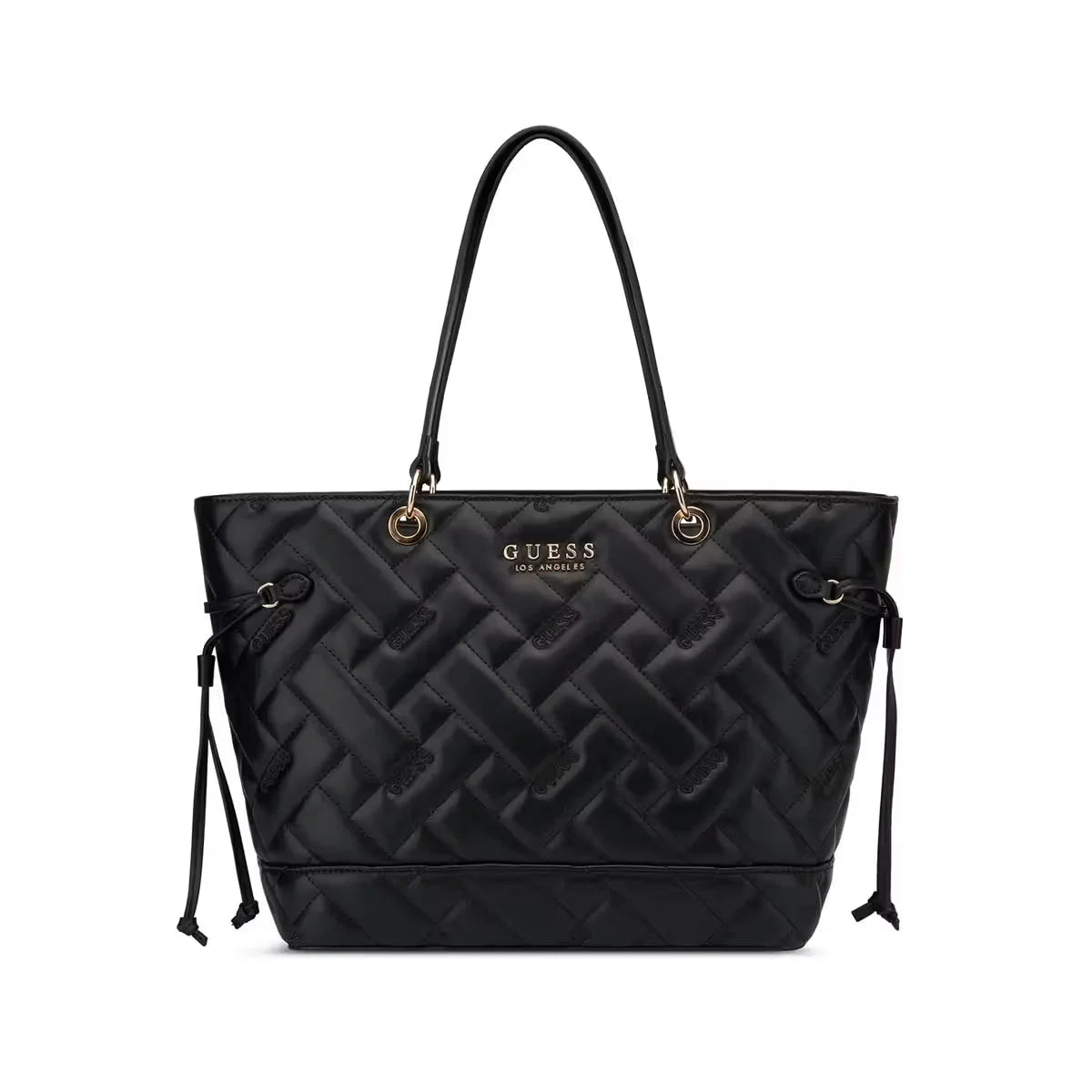 GUESS Women Quilted Top Handle Tote Bag-Black - Black 1