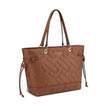 GUESS Women Quilted Top Handle Tote Bag- Brown - Brown