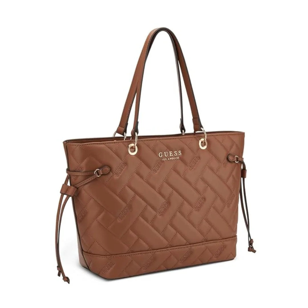 GUESS Women Quilted Top Handle Tote Bag- Brown - Brown