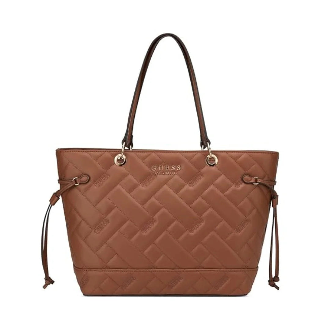GUESS Women Quilted Top Handle Tote Bag- Brown - Brown
