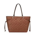 GUESS Women Quilted Top Handle Tote Bag- Brown - Brown