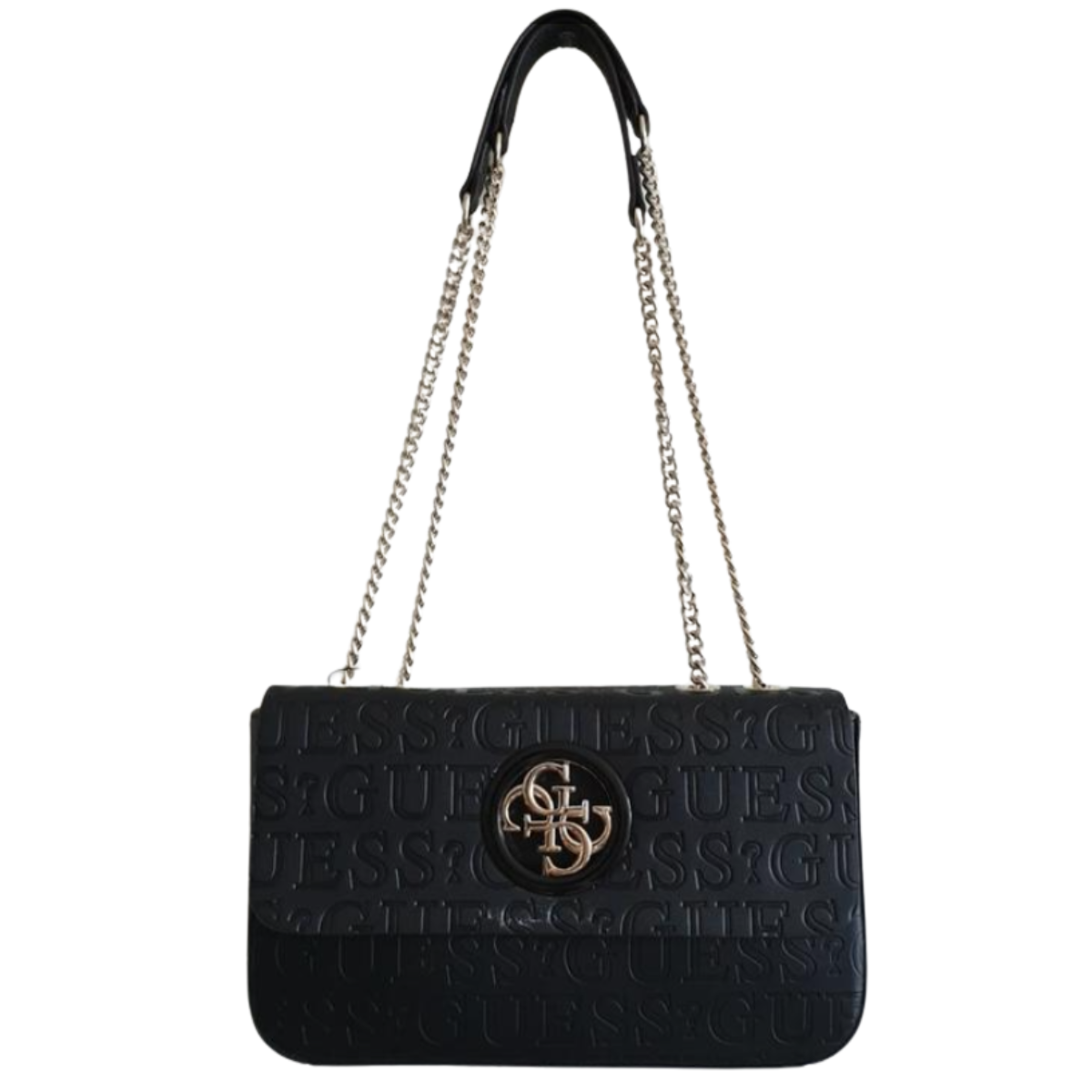 GUESS Women’s Embossed Monogram Shoulder Bag-BLK - Black