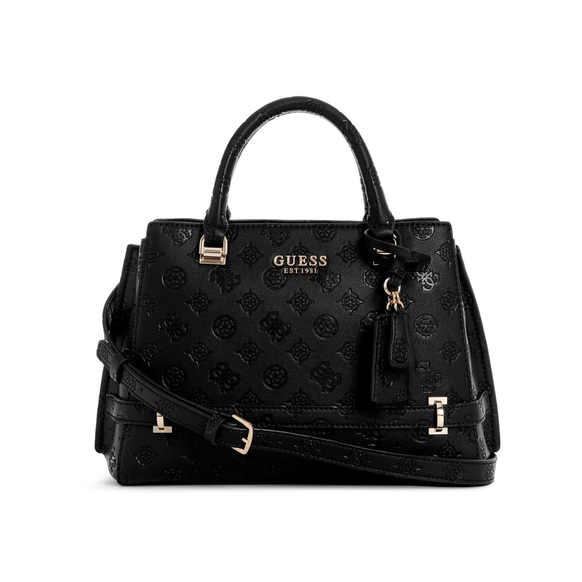 GUESS Zarela Luxury Satchel Bag Handbag Women - BLK - Beige