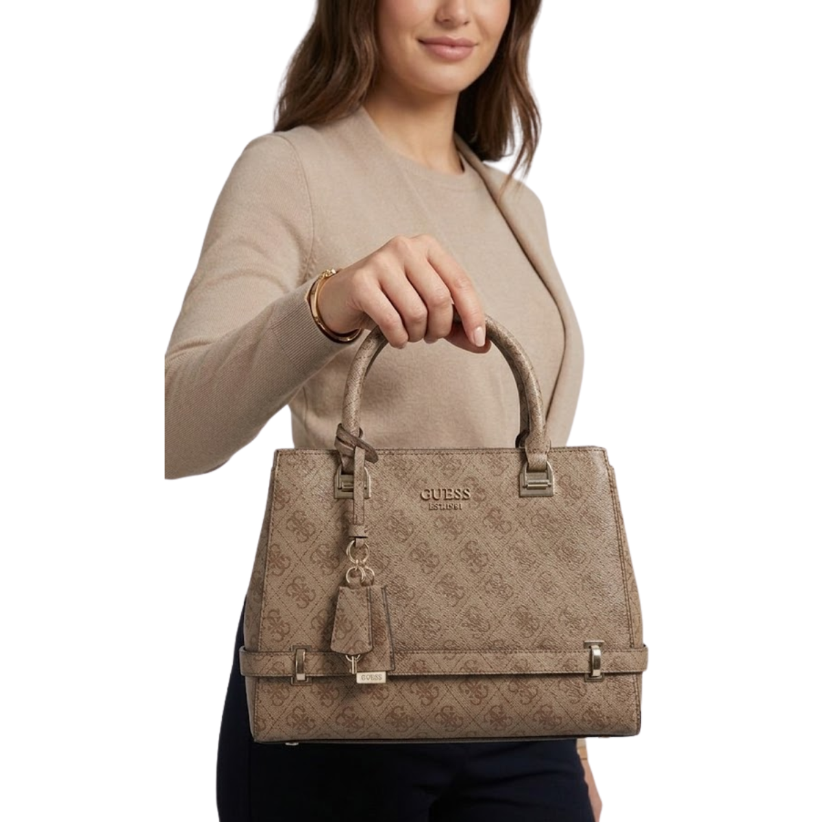 GUESS Zarela Luxury Satchel Bag Handbag Women - BRN - Brown