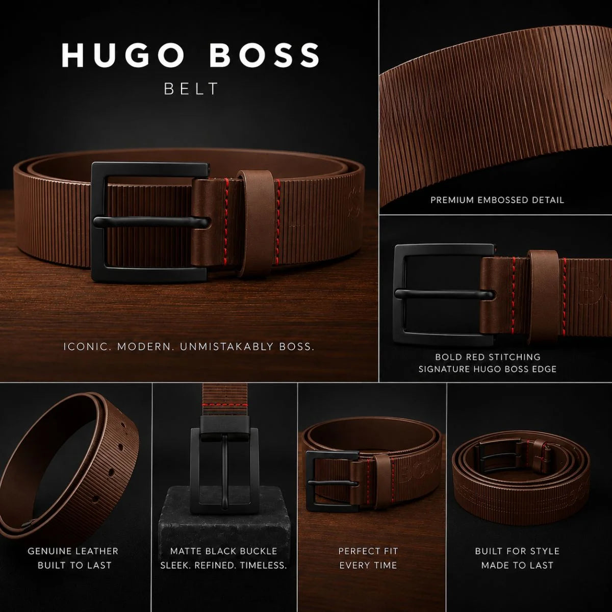 HUGO BOSS Gebbol Leather Belt Men – BRN