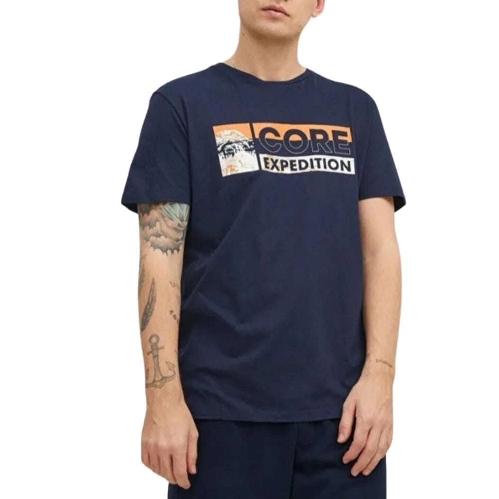 Jack & Jones Core Expedition Crew Neck Graphic Logo T-Shirt Men - Navy / M