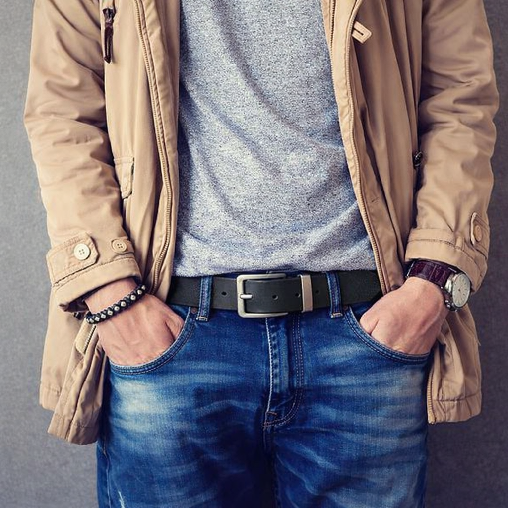 JLOOD Causal Jeans Leather Belts Men