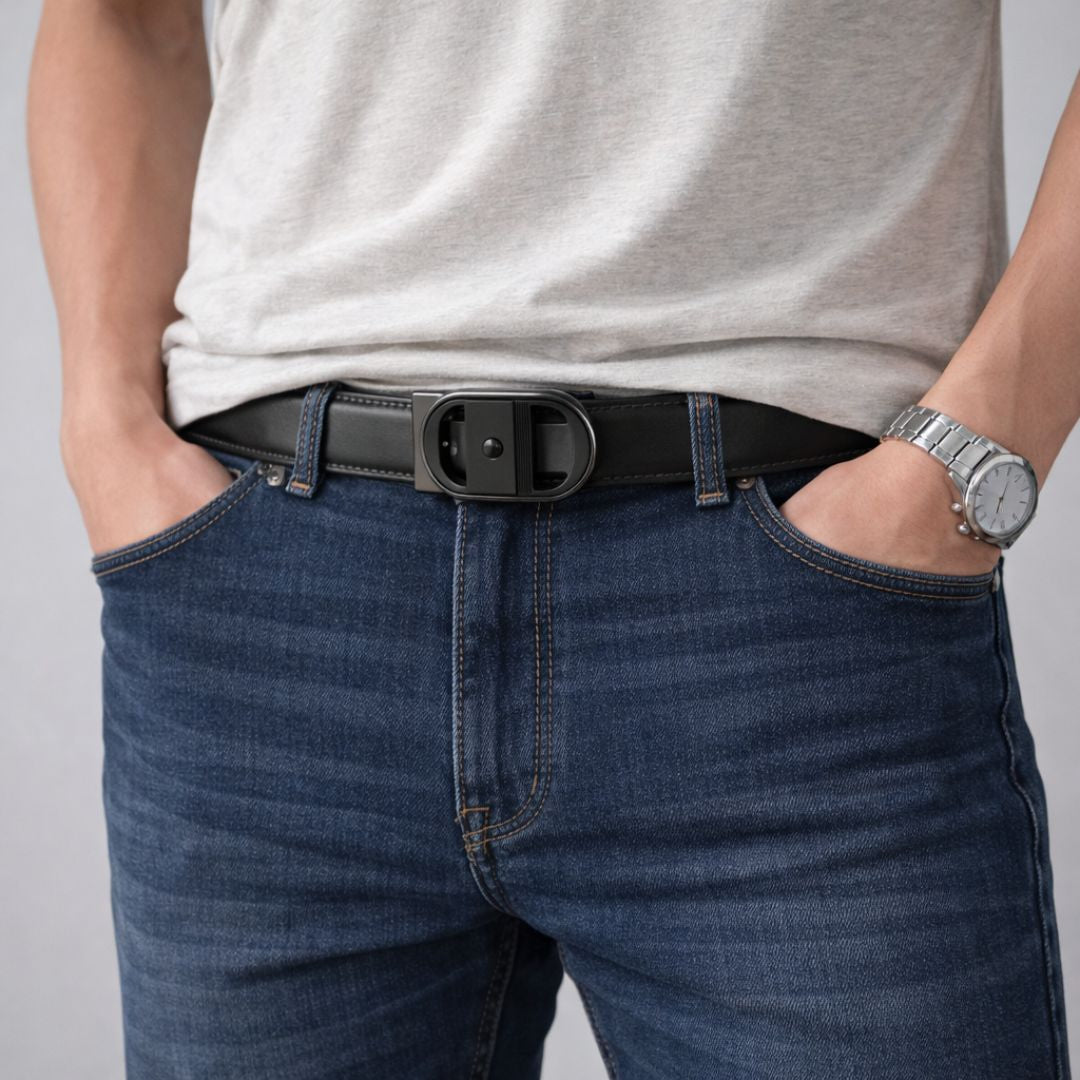 JLOOD Ratchet Leather Belts Men - R01