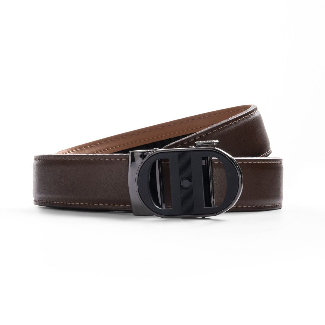 JLOOD Ratchet Leather Belts Men - R01 - Brown / One size