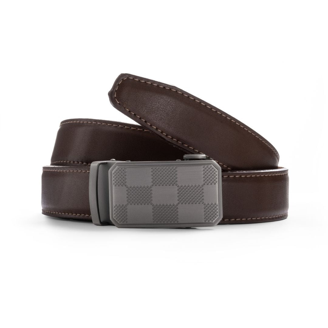 JLOOD Ratchet Leather Belts Men - R02 - Brown / One size