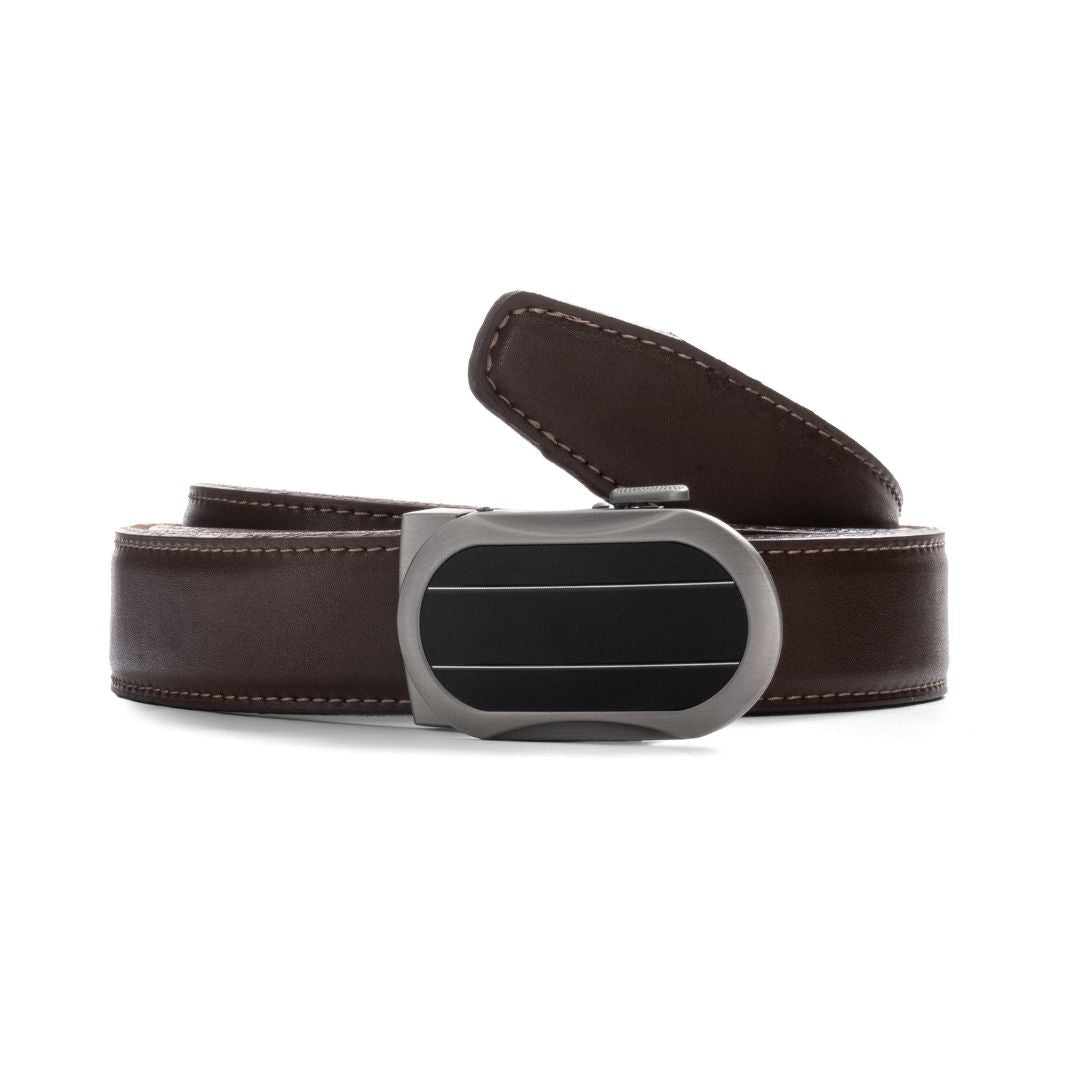 JLOOD Ratchet Leather Belts Men - R03 - Brown / One size