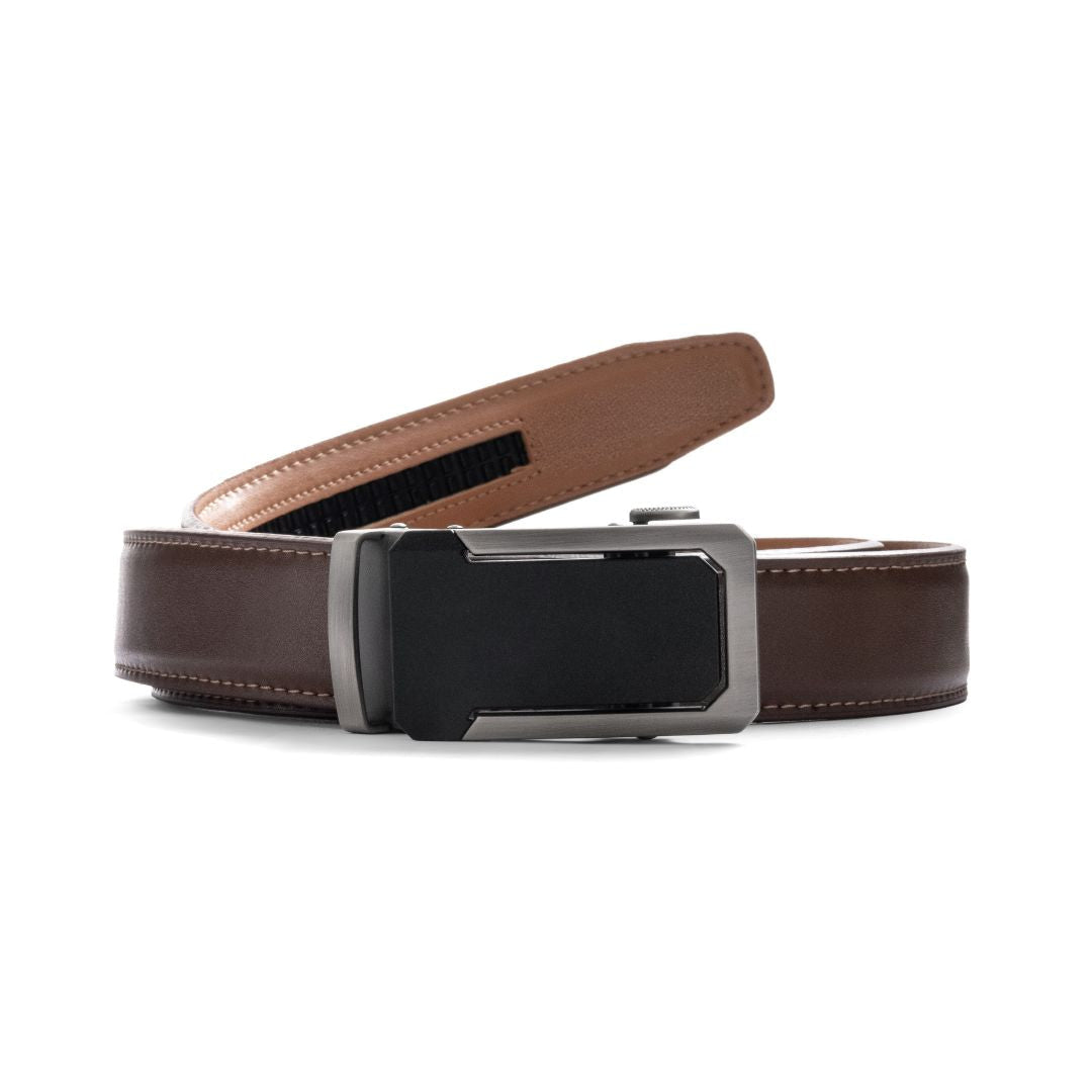 JLOOD Ratchet Leather Belts Men - R04 - Brown / One size