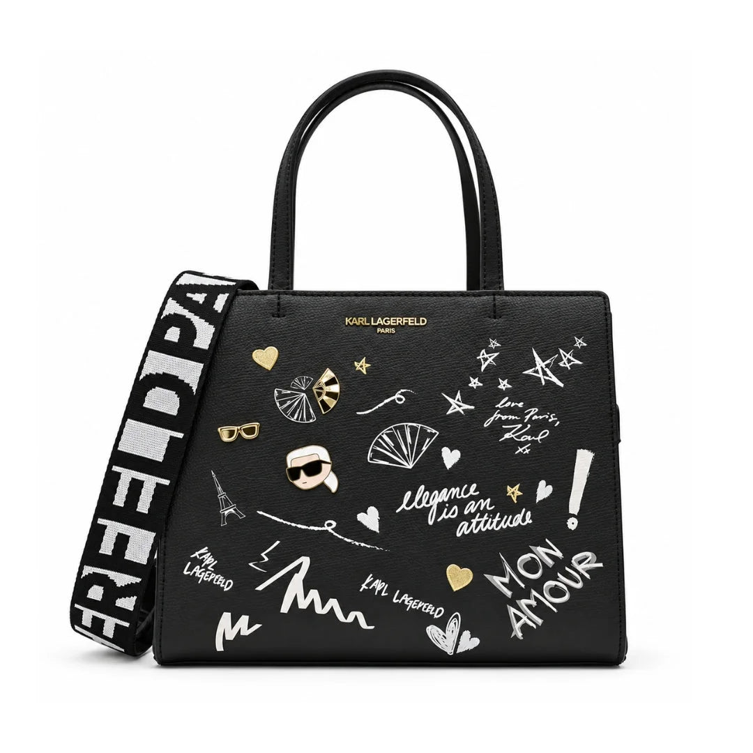KARL LAGERFELD Lagerfeld Leather Square Bag - Black