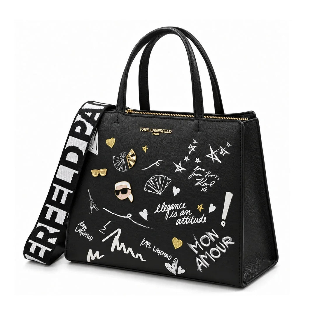 KARL LAGERFELD Lagerfeld Leather Square Bag - Black
