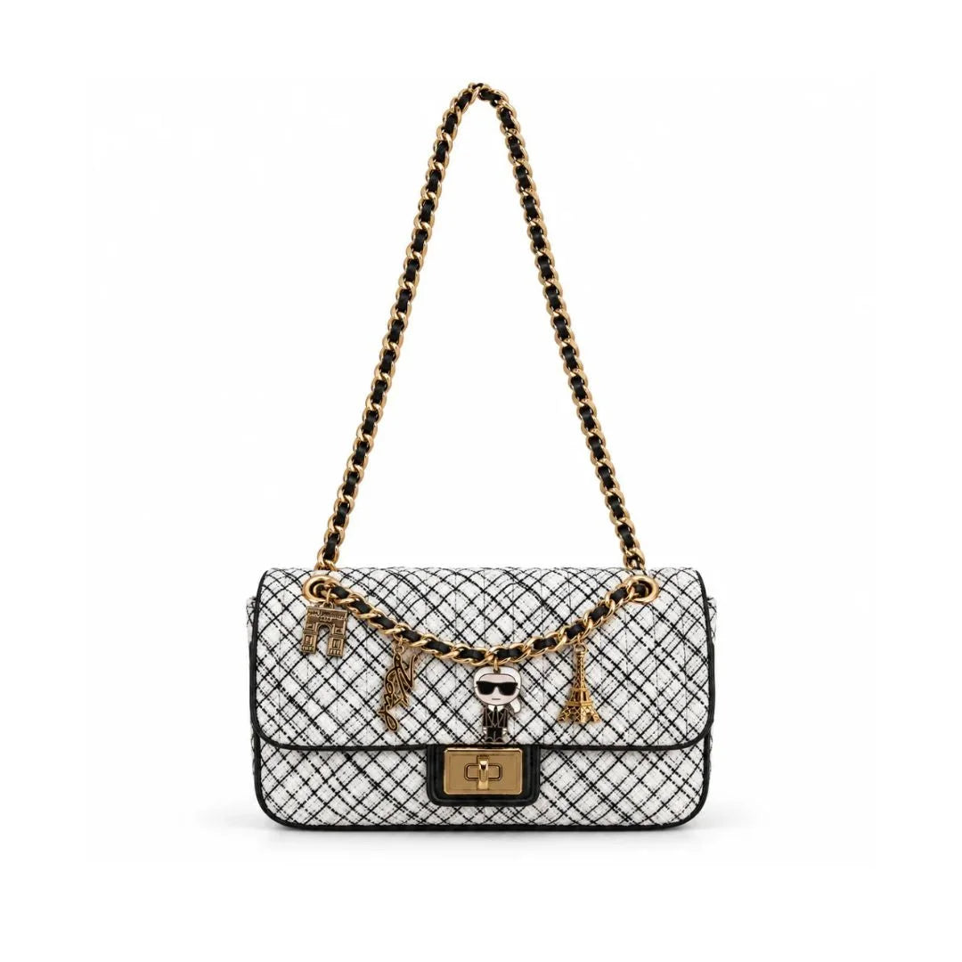 Karl Lagerfeld Paris Agyness Small Quilted Shoulder Bag - WHTBLK - White-Black