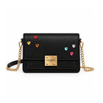 Karl Lagerfeld Paris Black Shoulder Bag Heart Gemstones Gold Chain for Women - Black