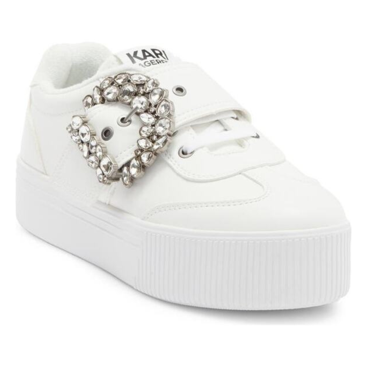 KARL LAGERFELD PARIS Buckle Retro Leather Sneakers Women - WHT