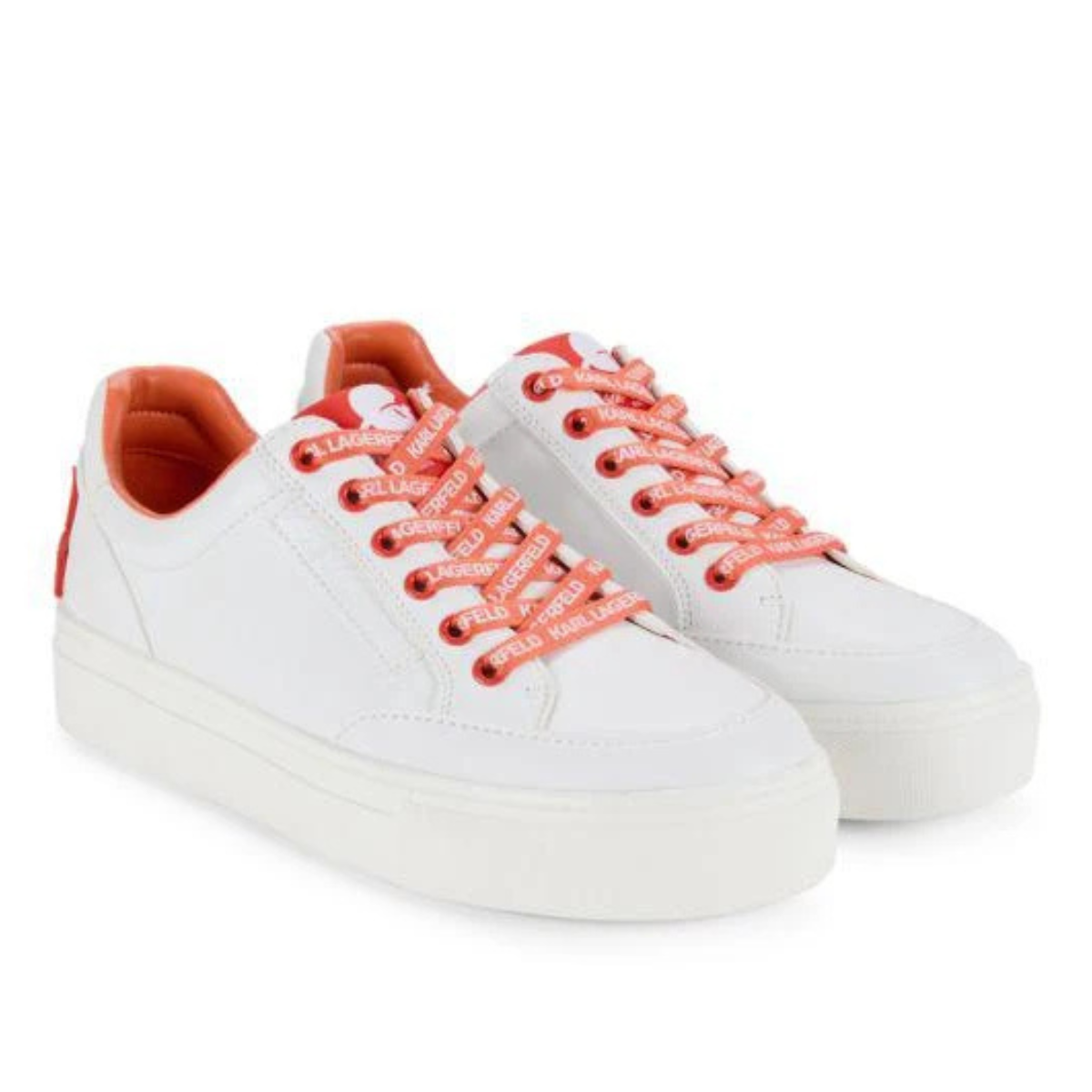 KARL LAGERFELD PARIS Calico Patch Lace Up Sneakers Women - WHTORG - White-Orange / 35