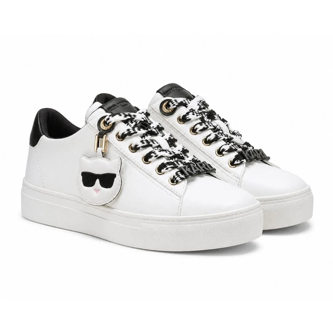 KARL LAGERFELD PARIS Capree Lace Up With Choupette Charm Sneakers Women - WHT - White / 35