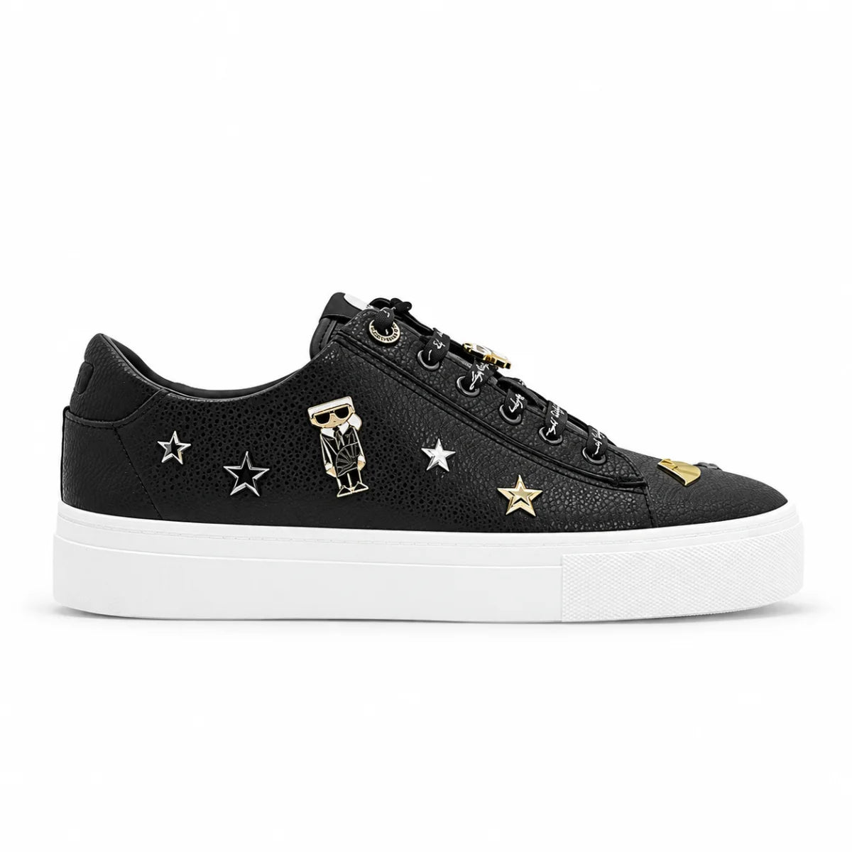 KARL LAGERFELD PARIS Cate Pins Black Tennis Shoes Sneaker Women-BLK - Black / 35