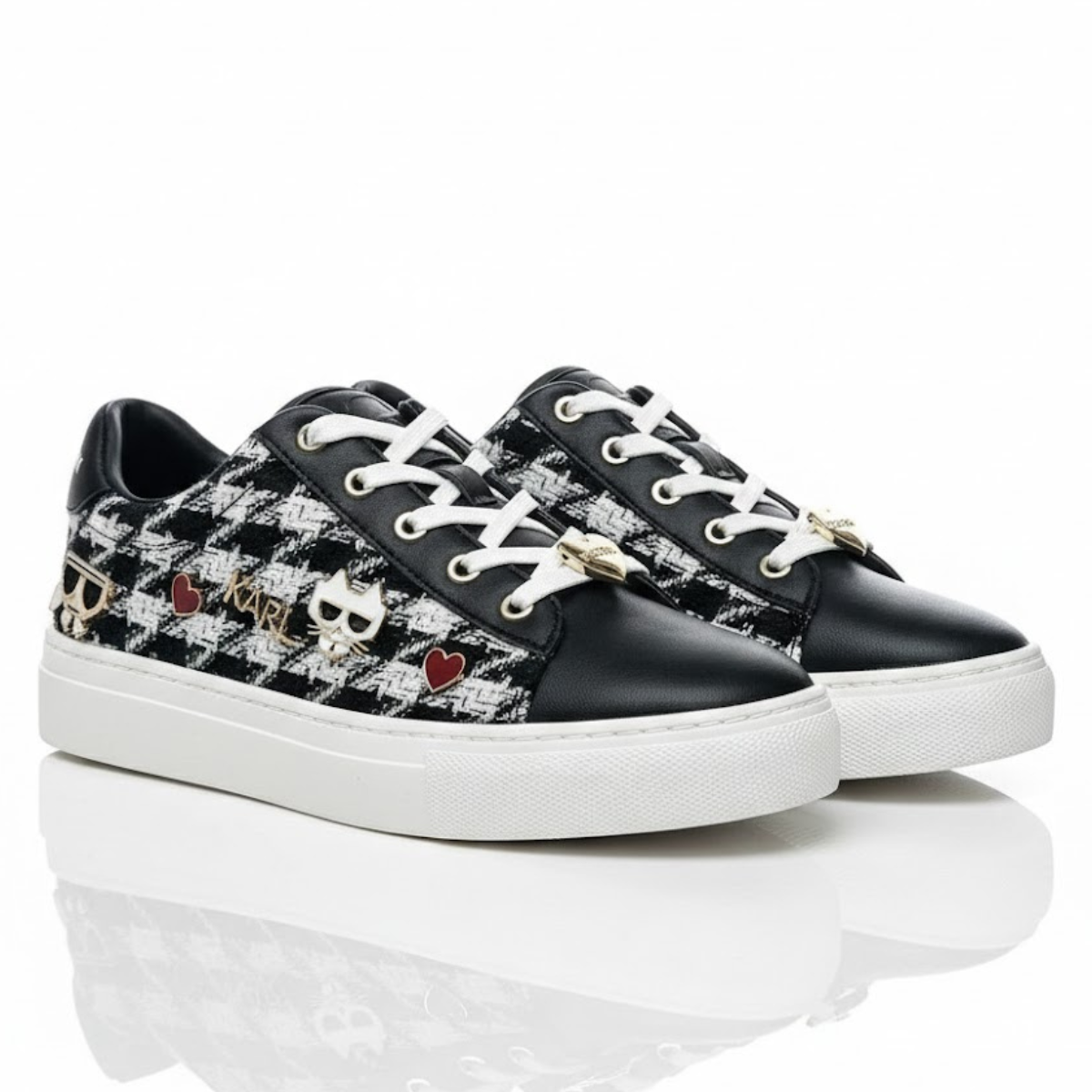 KARL LAGERFELD PARIS Cate Pins Cute Logo Sneakers Women - BLKWHT - Black-White / 35