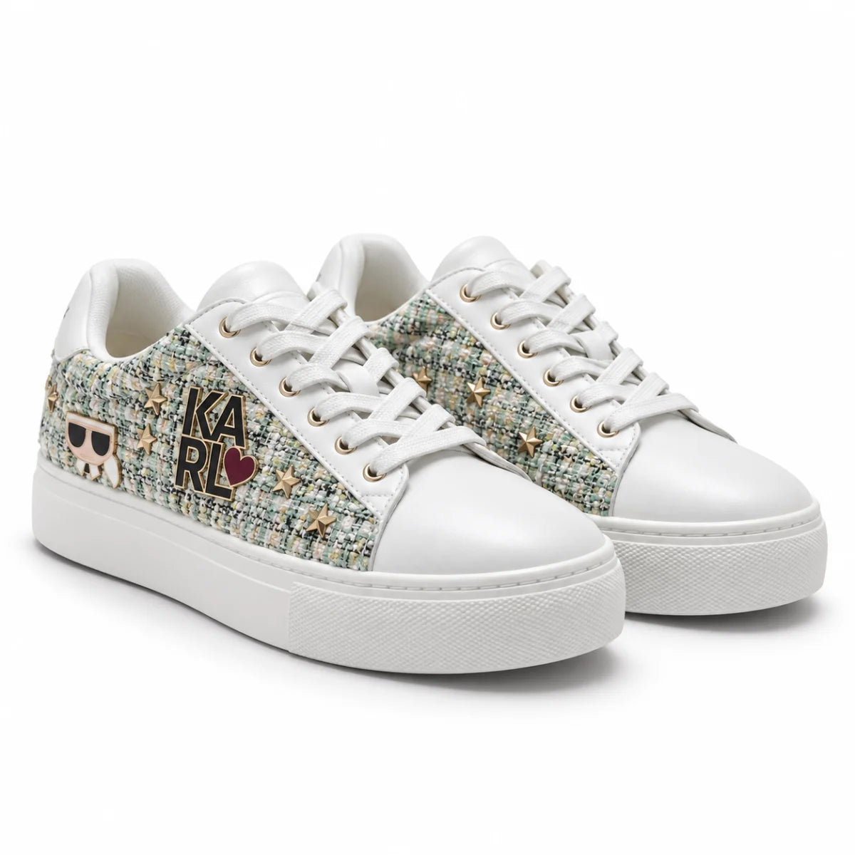 KARL LAGERFELD PARIS Cate Pins Lace Up Sneakers -Women -WHT
