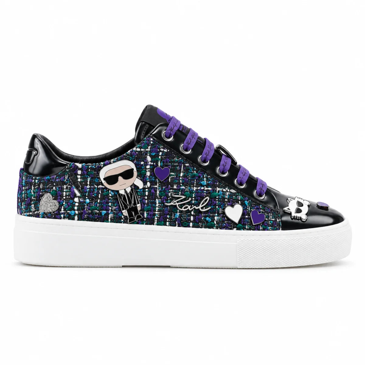 KARL LAGERFELD PARIS Cate Pins Tweed Lace Up Sneakers Women - BLK - Black / 35