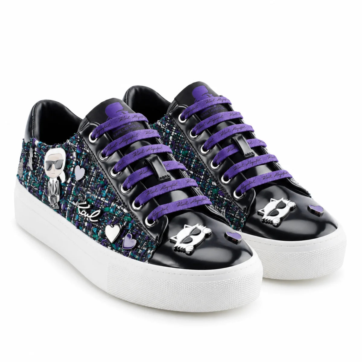 KARL LAGERFELD PARIS Cate Pins Tweed Lace Up Sneakers Women - BLK