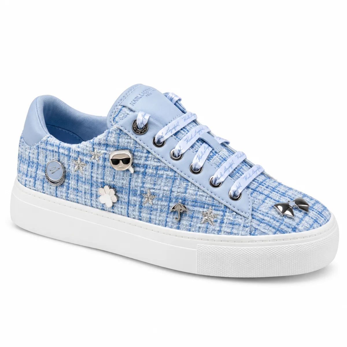 KARL LAGERFELD PARIS Cate Pins Tweed Lace Up Sneakers Women - BLU