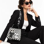 Karl Lagerfeld Paris Checkered Karl & Choupette Satchel Bag - WHTBLK - White-Black