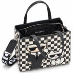 Karl Lagerfeld Paris Checkered Karl & Choupette Satchel Bag - WHTBLK - White-Black