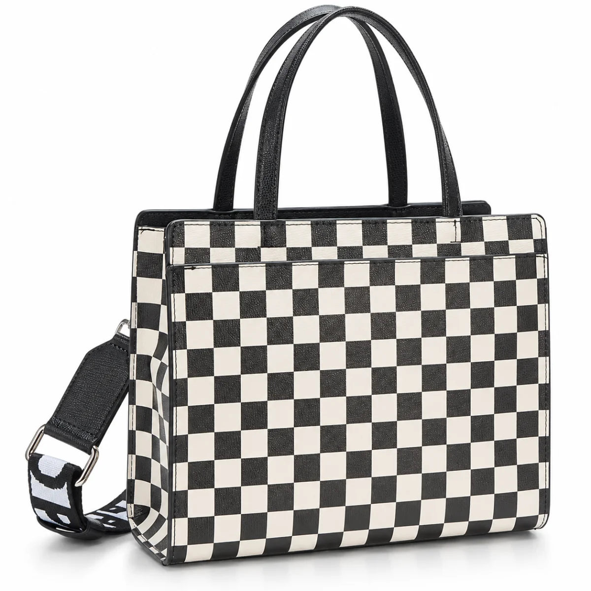 Karl Lagerfeld Paris Checkered Karl & Choupette Satchel Bag - WHTBLK - White-Black