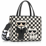 Karl Lagerfeld Paris Checkered Karl & Choupette Satchel Bag - WHTBLK - White-Black