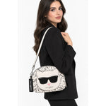 Karl Lagerfeld Paris Choupette Scribble Print Dome Crossbody Bag – Ivory & Black - White-Black