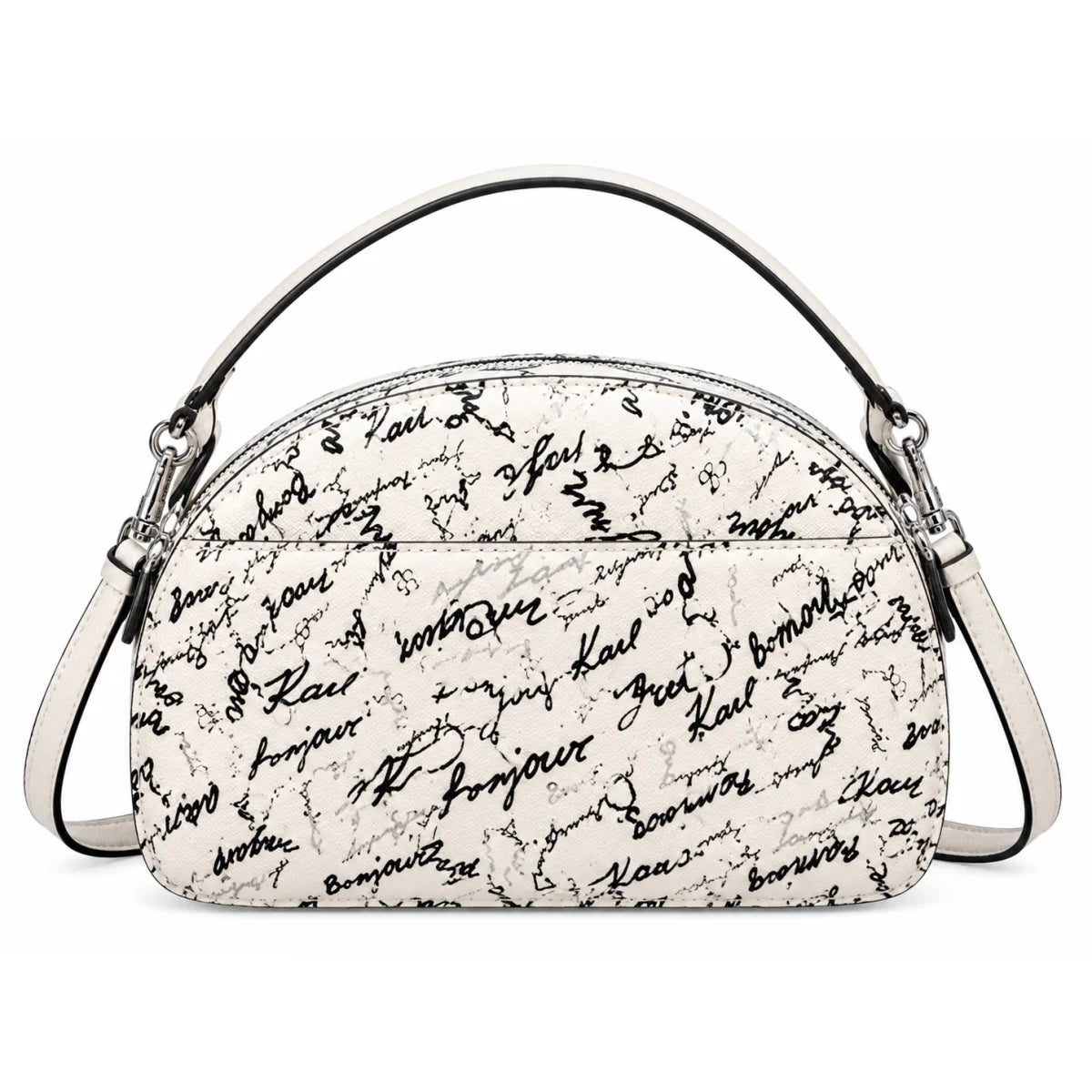 Karl Lagerfeld Paris Choupette Scribble Print Dome Crossbody Bag – Ivory & Black - White-Black