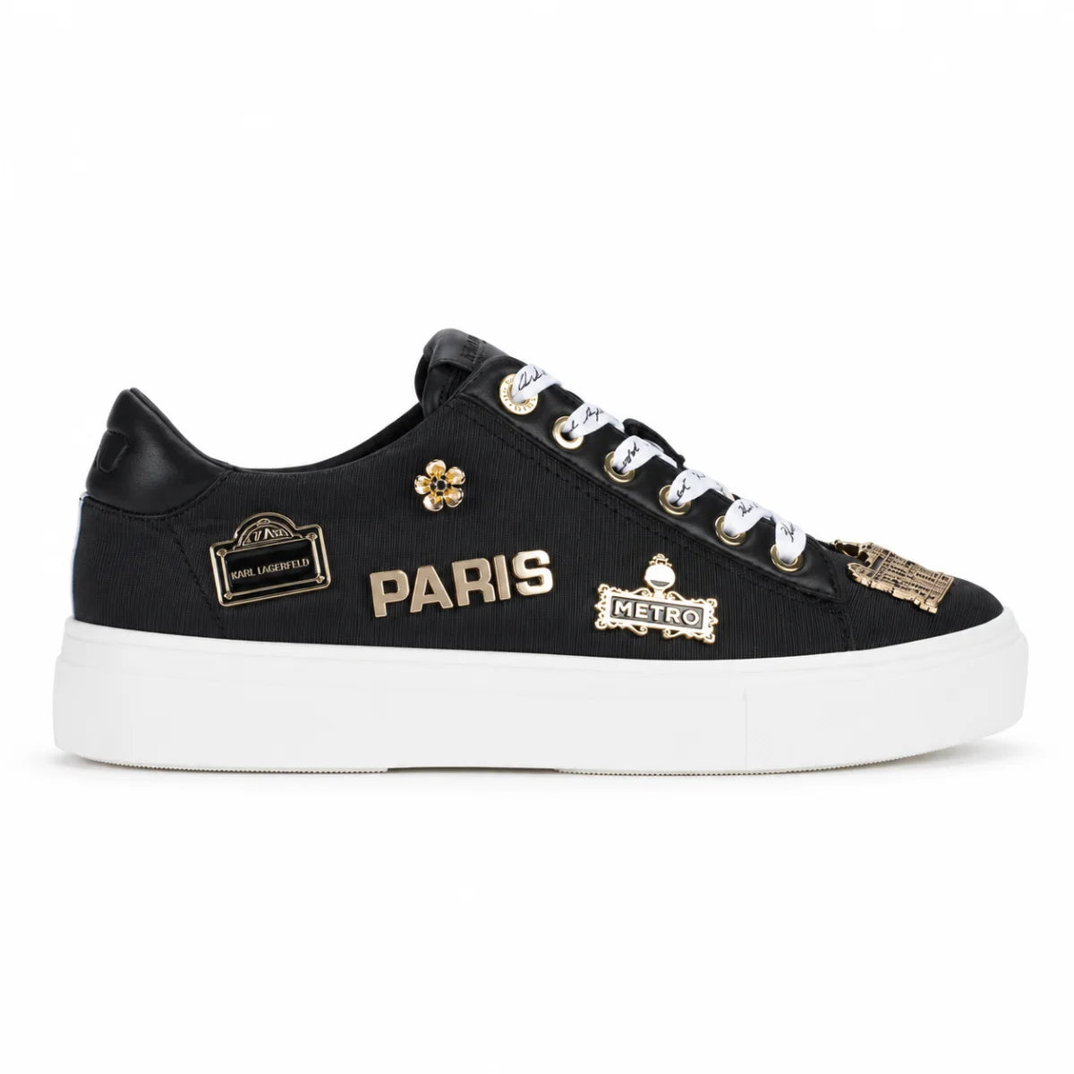 KARL LAGERFELD PARIS Cushioned Insole Everyday Cate Rue Pins - Lace Up Sneaker Women- BLK - Black / 35