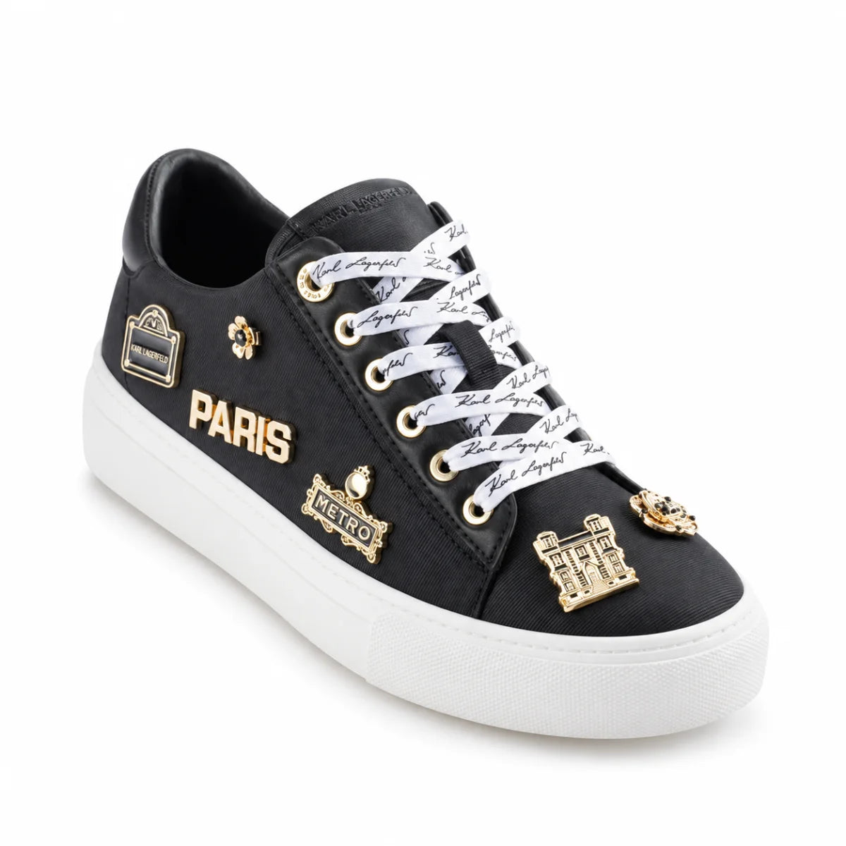 KARL LAGERFELD PARIS Cushioned Insole Everyday Cate Rue Pins - Lace Up Sneaker Women- BLK