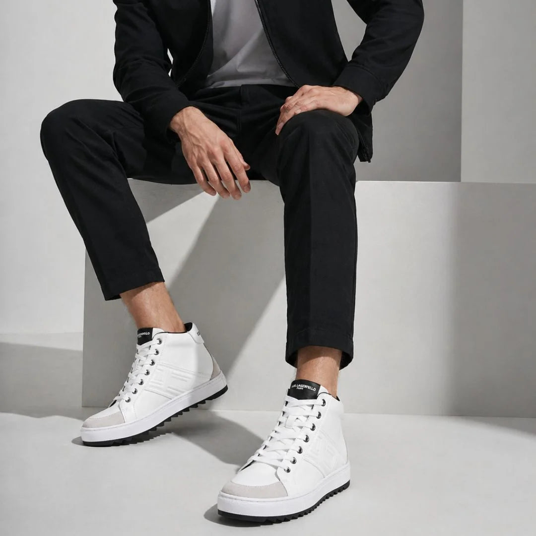 KARL LAGERFELD PARIS Debossed Logo High-Top Sneakers Men - WHT