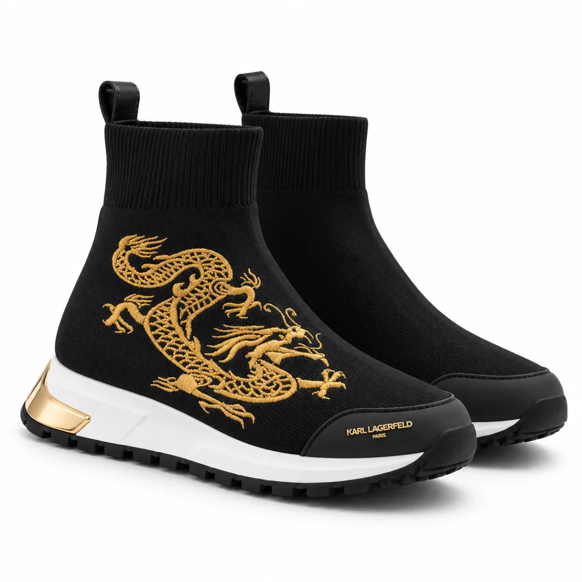 KARL LAGERFELD PARIS Dragon-Embroidered Sock Sneakers Women - BLK