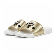Karl Lagerfeld Paris Embellished Metallic Slide Sandals Women - GLD - Gold / 36