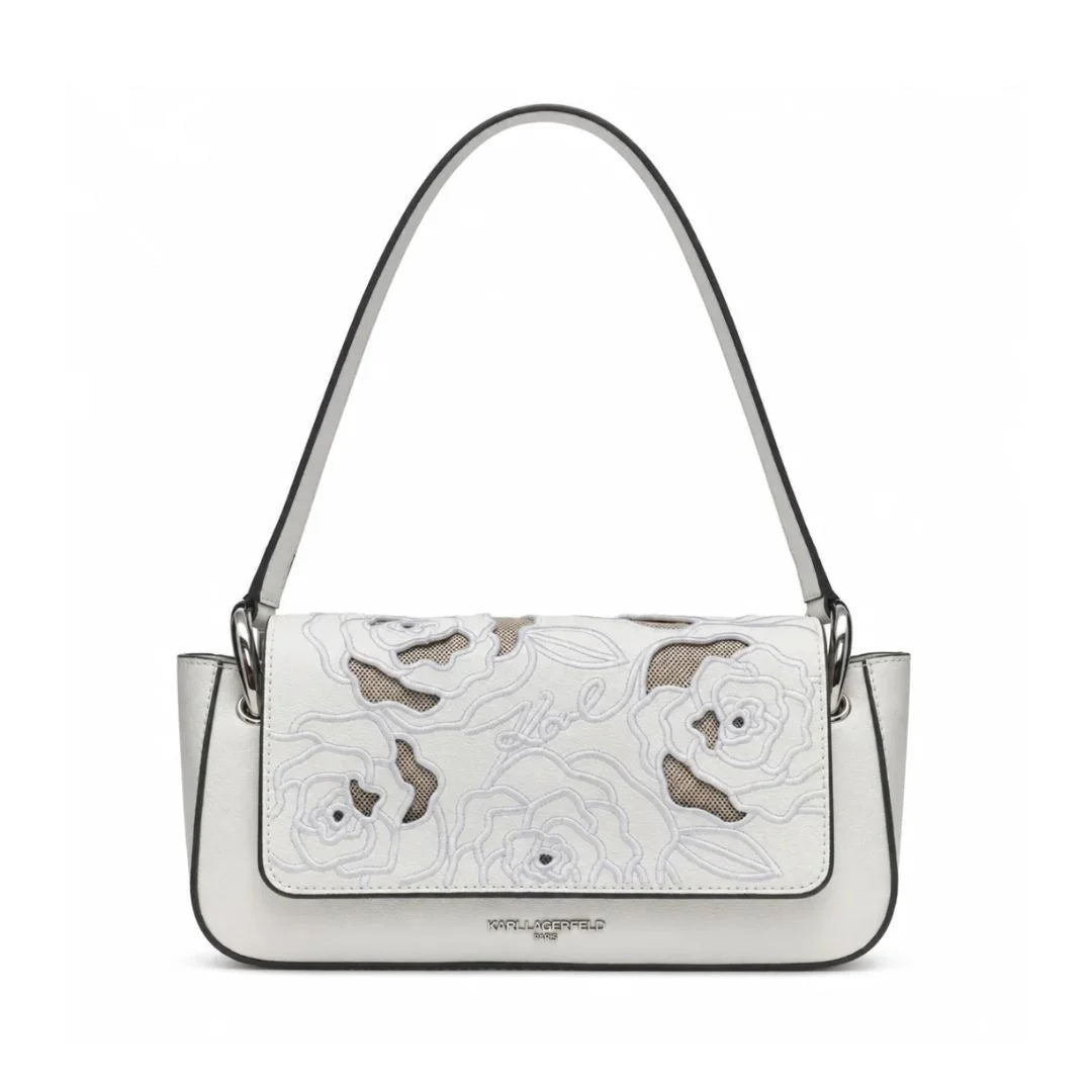 Karl Lagerfeld Paris Floral Embroidered Shoulder Bag - WHT - White