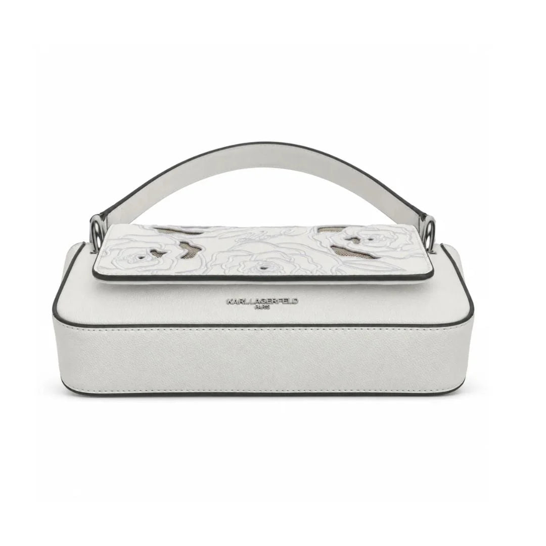 Karl Lagerfeld Paris Floral Embroidered Shoulder Bag - WHT - White