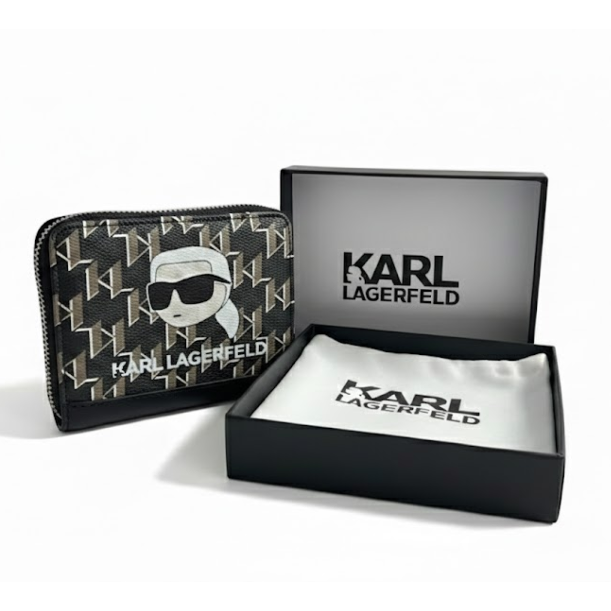 Karl Lagerfeld Paris Ikonik Sm Folded Zip Wallet Women - BEGBRN - Beige-Brown
