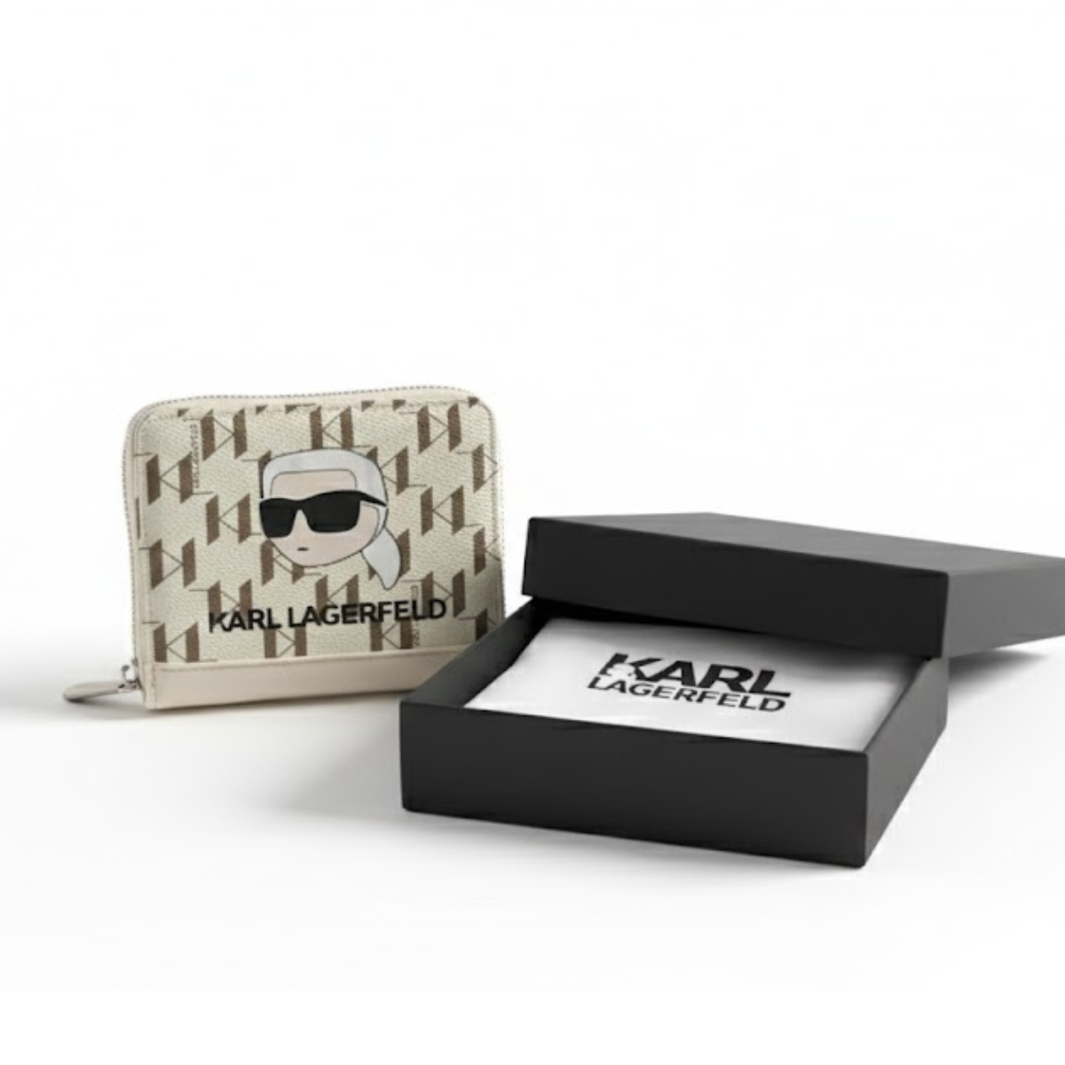 Karl Lagerfeld Paris Ikonik Sm Folded Zip Wallet Women - BEGBRN - Beige-Brown