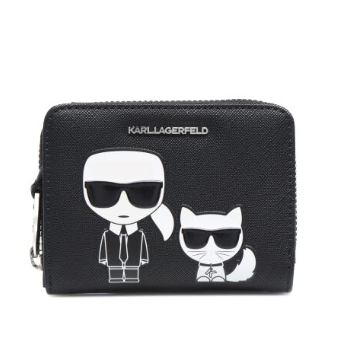 Karl Lagerfeld Paris Ikonik Sm Folded Zip Wallet Women - BLK - Black