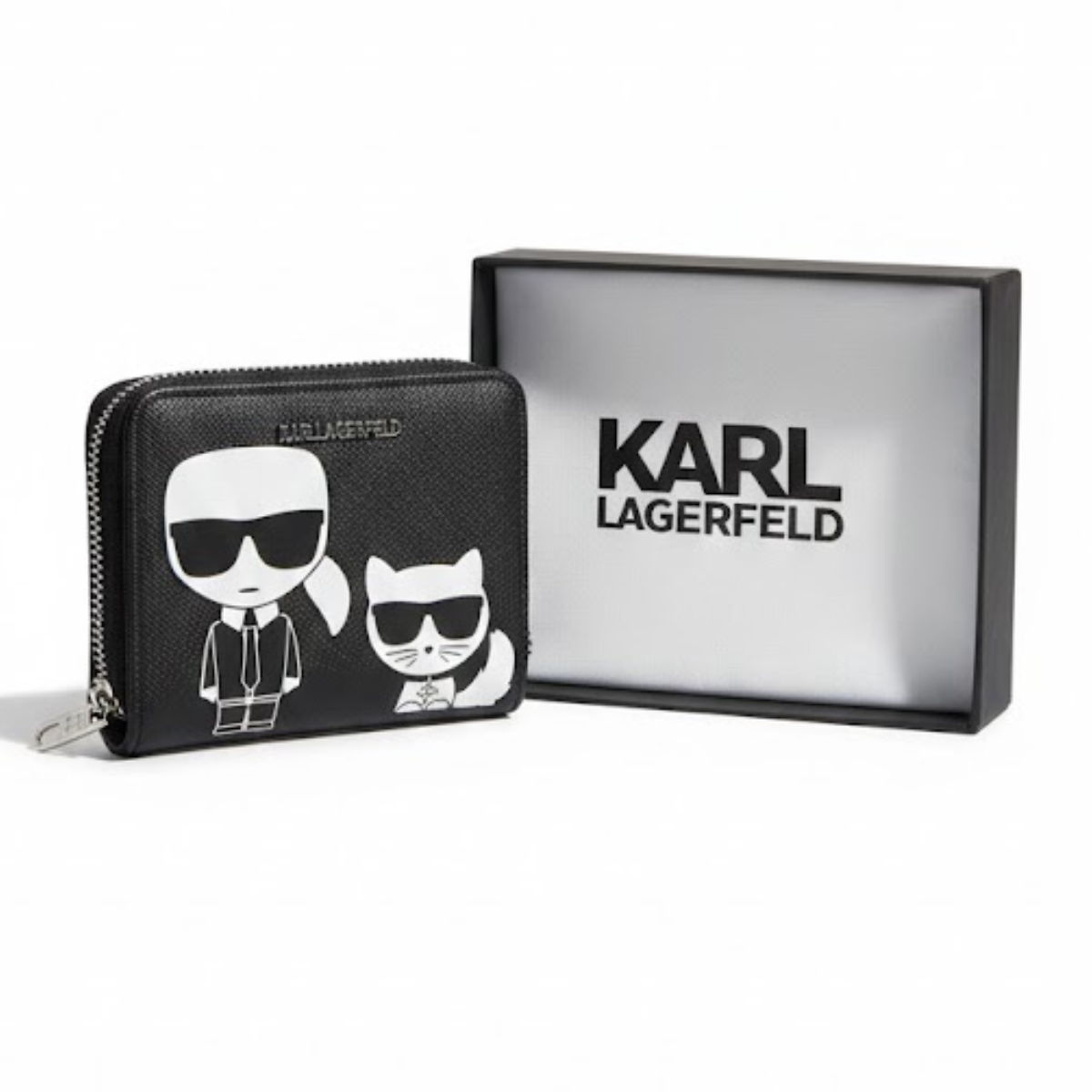 Karl Lagerfeld Paris Ikonik Sm Folded Zip Wallet Women - BLK - Black