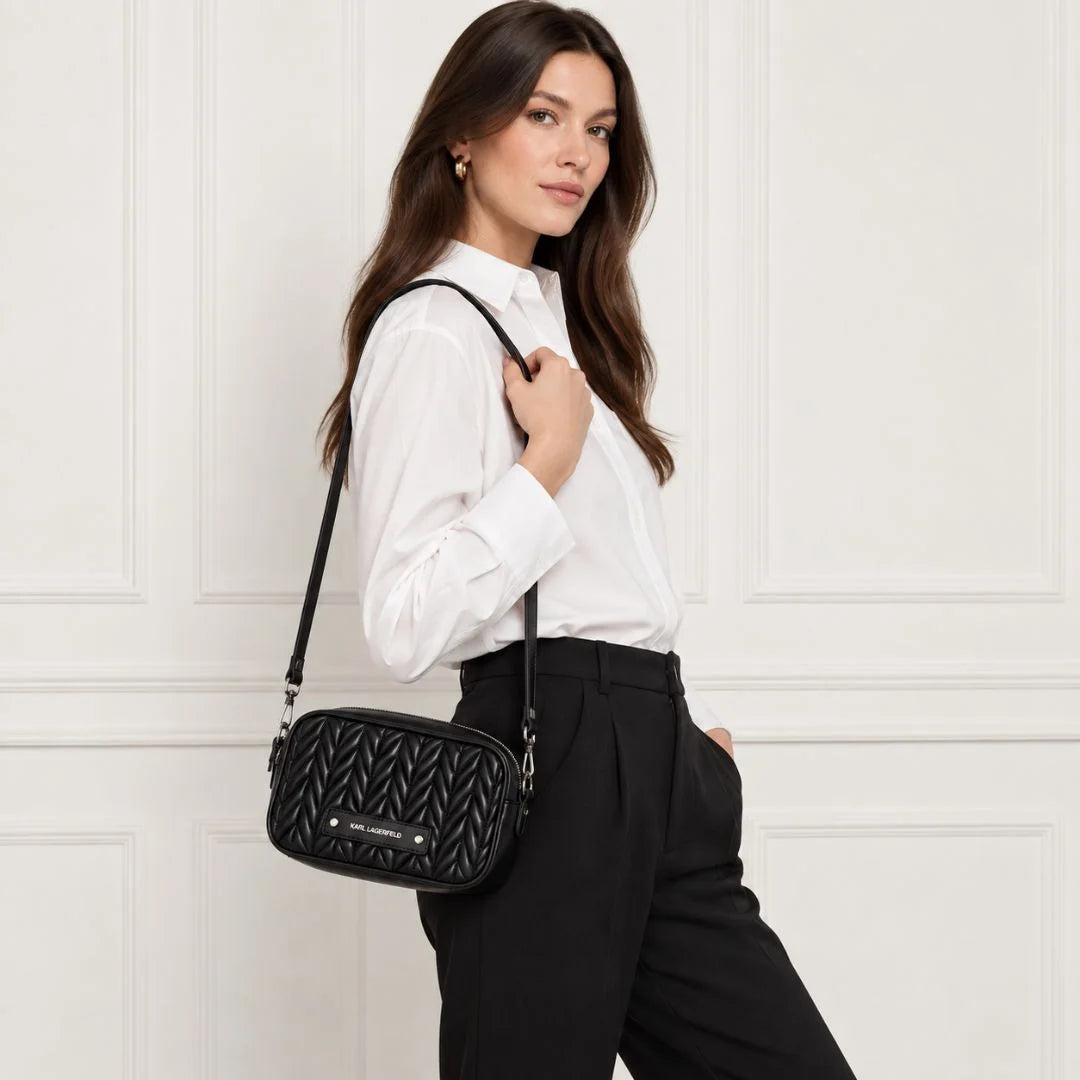 Karl Lagerfeld Paris K-Weave Quilted Crossbody Bag BLK-KB113 - Black