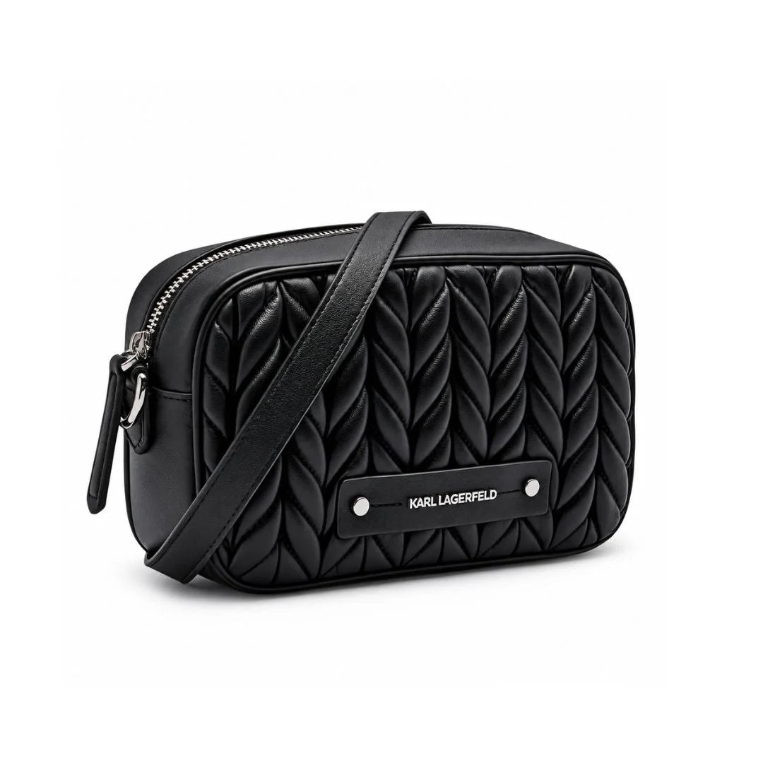 Karl Lagerfeld Paris K-Weave Quilted Crossbody Bag BLK-KB113 - Black