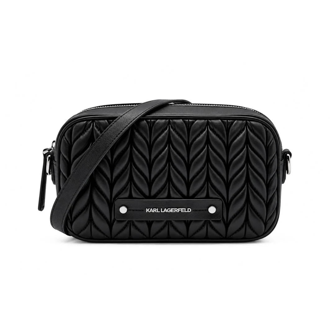 Karl Lagerfeld Paris K-Weave Quilted Crossbody Bag BLK-KB113 - Black