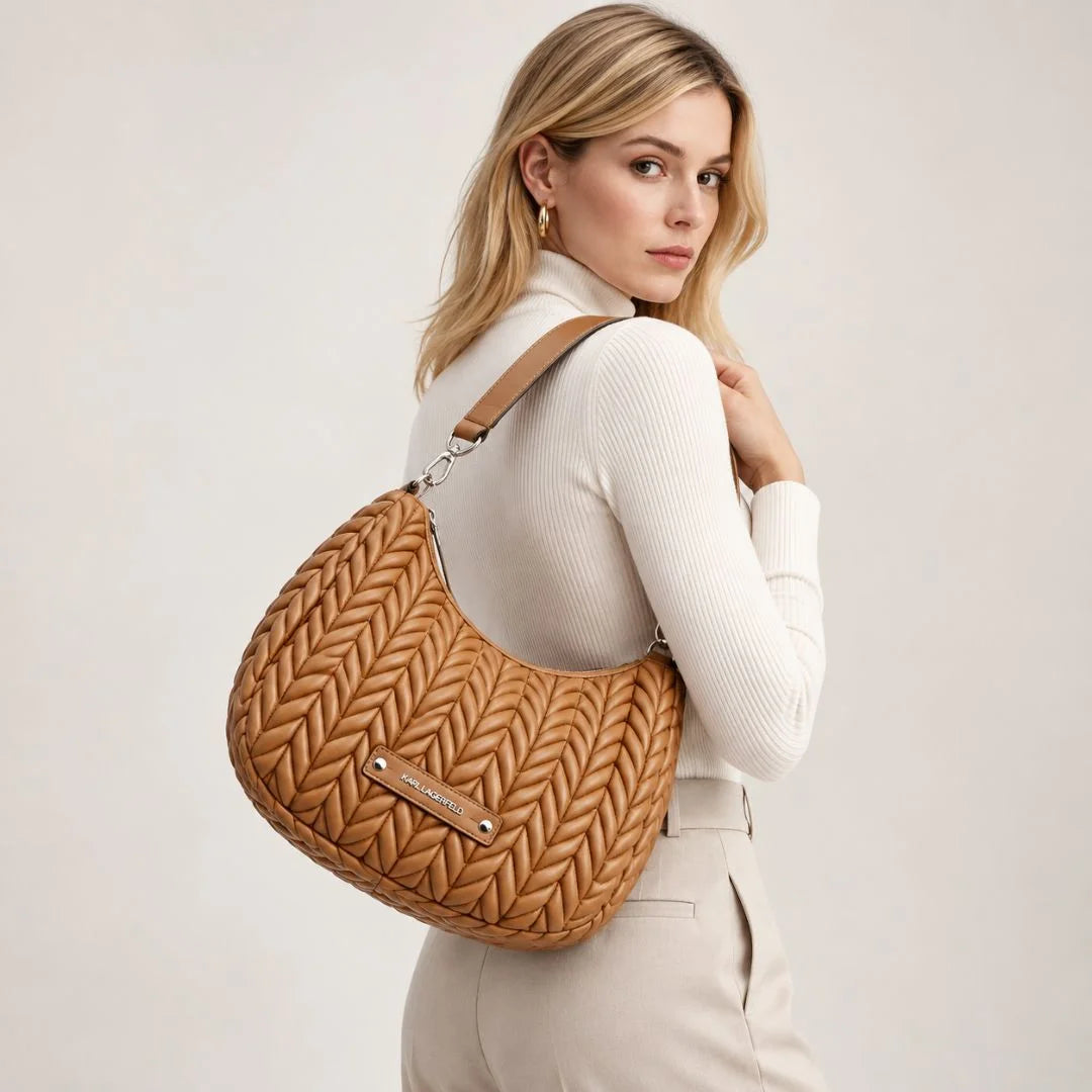 Karl Lagerfeld Paris K-Weave Quilted Shoulder Bag CAR-KB107 - Caramel